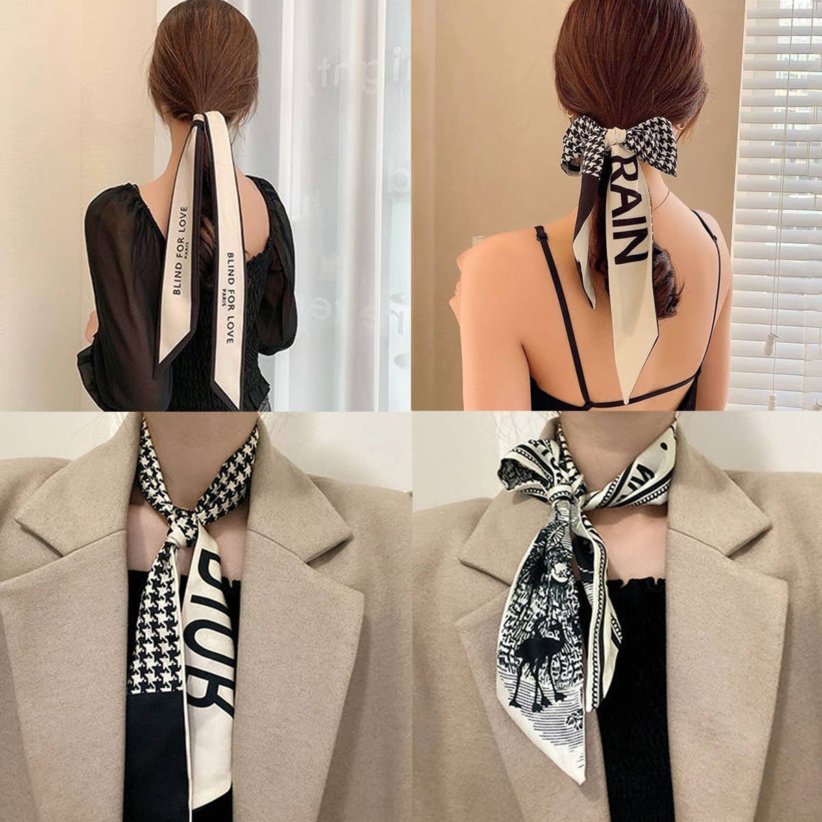 Floral and Ribbon Silk Scarf