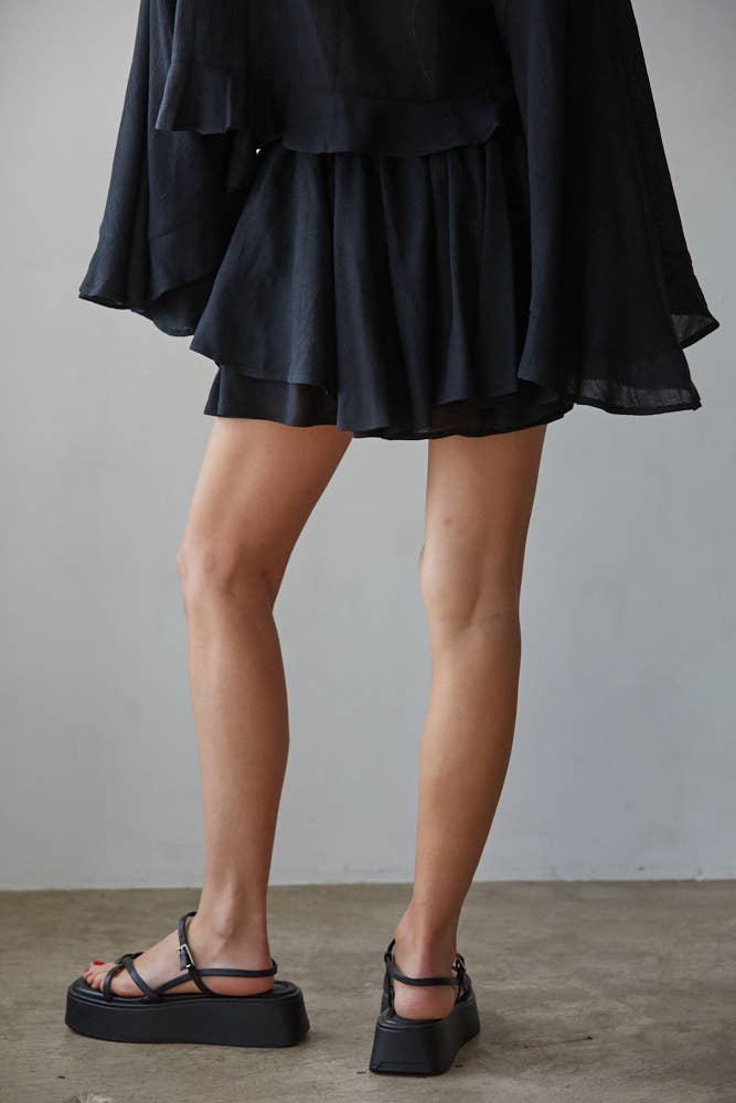 Woven Rayon Nylon Layered Skort