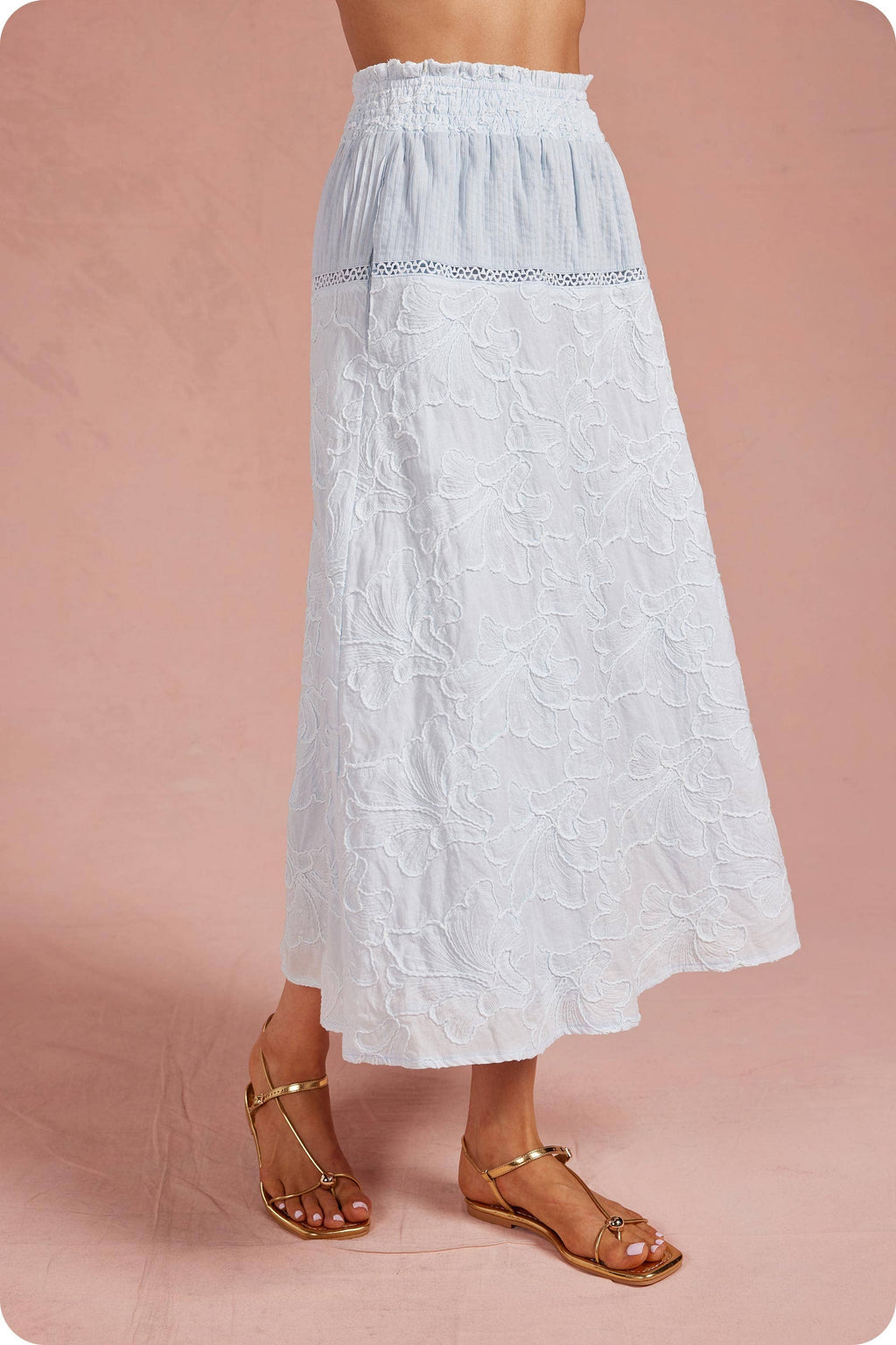Floral Embroidery Cotton Lace Trim Top