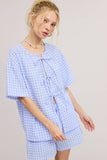 Gingham Open Front Self Tie Top and Shorts Matching Set