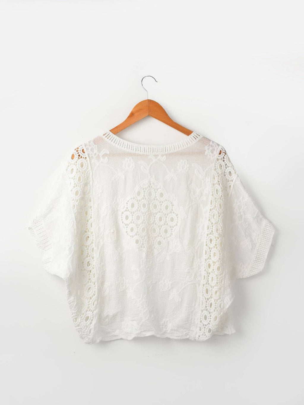 Crosa - Lace Open Front Cardigan with Batwing Sleeves