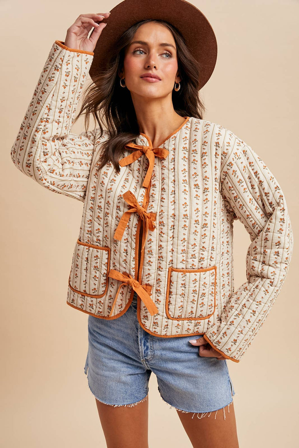 Quilted Bow Tie Puffer Jacket