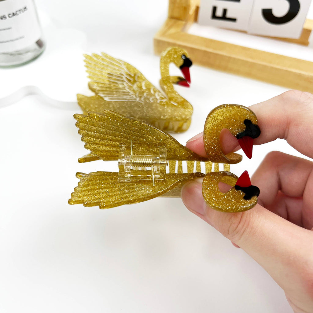 Animal Acetic Acid Gold Swan Hair Claw Clip