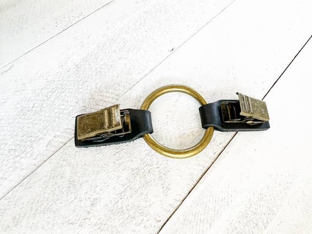 Cinch Clip for Clothes Bronze w/ Studded Black Leather Clasp