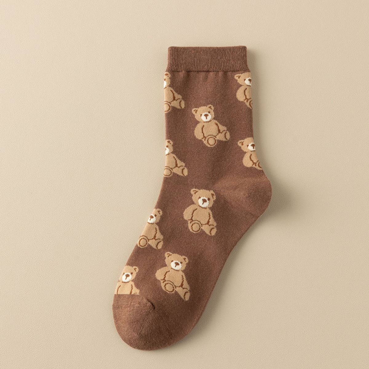 Cute Simple Brown Bear Pattern Crew Socks_CWMS0950: Beige / (OS) 3