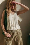 Sleeveless Button Front Scallop Hem Knit Top