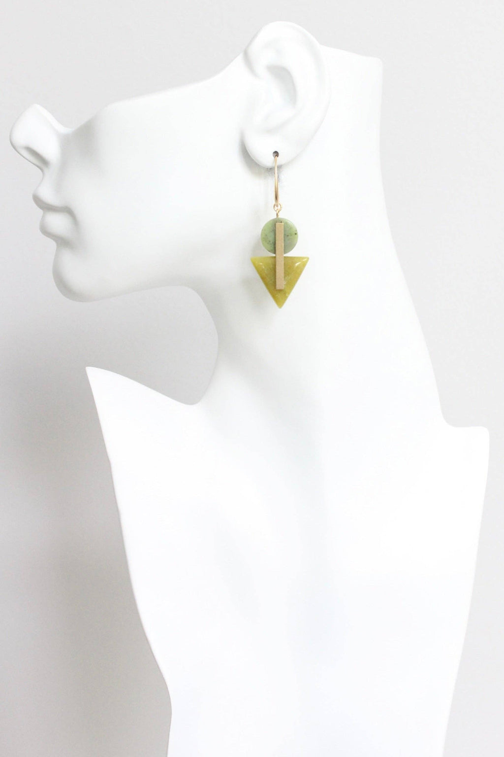 Green jasper and jade geometric earrings