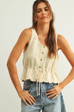 Sleeveless Button Front Scallop Hem Knit Top