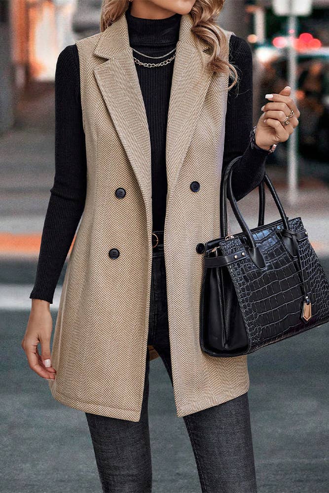 Sleeveless Lapel Blazer Long Coat GSS120