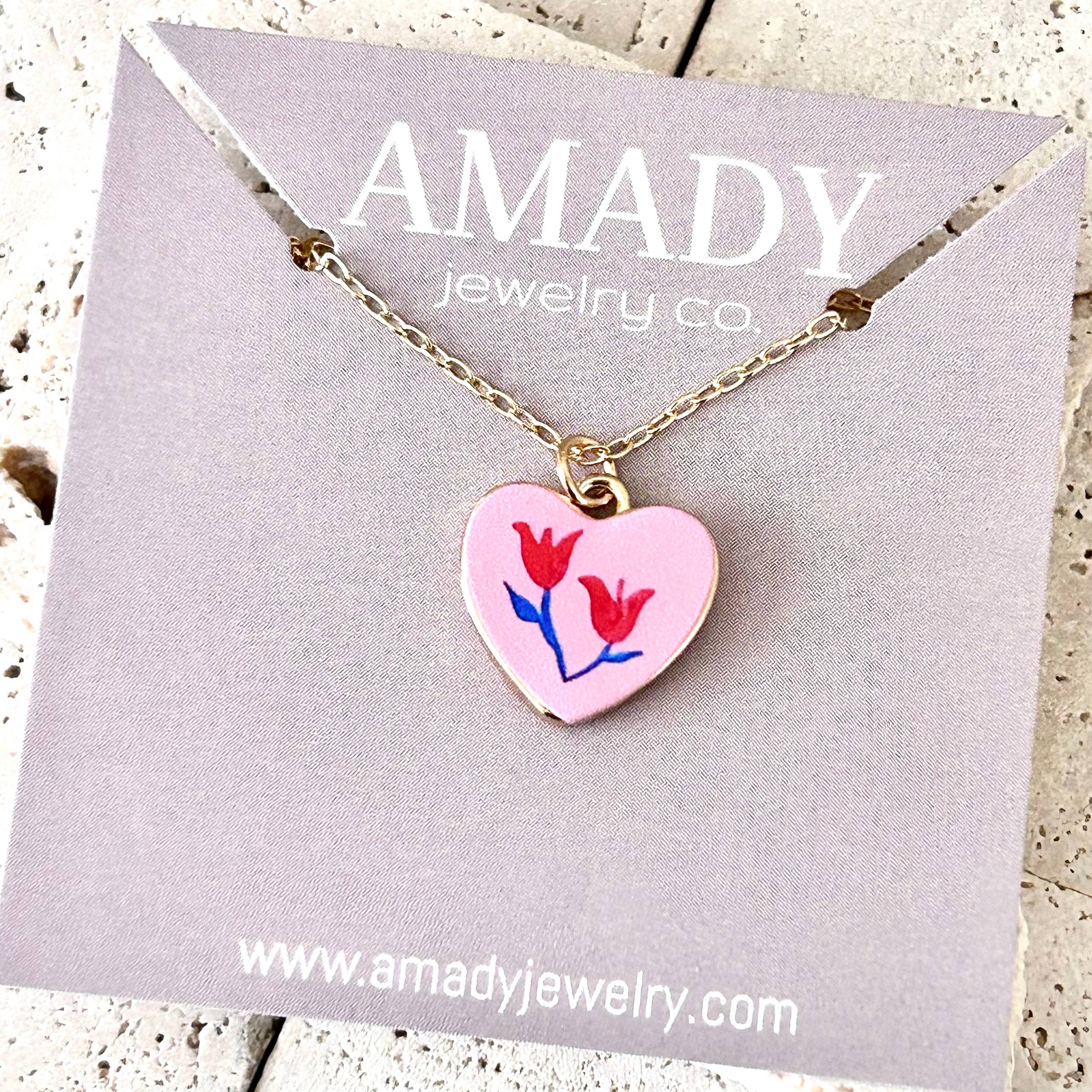 Flowers Heart shape pendant necklace 18k gold filled