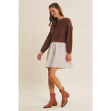 EASY COFFEE DATE BACK RIBBON TWOFER MINI SWEATER DRESS