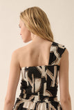 Abstract-Print One-Shoulder Wrap Bandeau Top