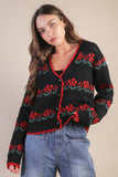 12W3524N-Floral Graphic Detail Knit Sweater Cardigan