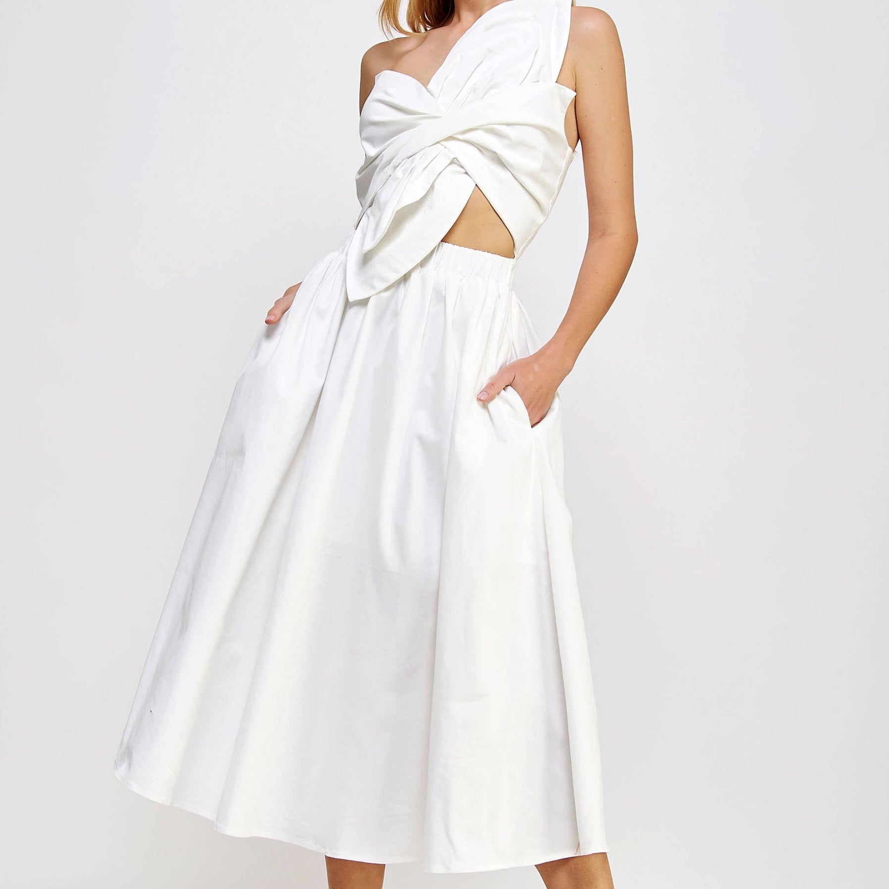 Lola Twisted-Bow Midi Dress