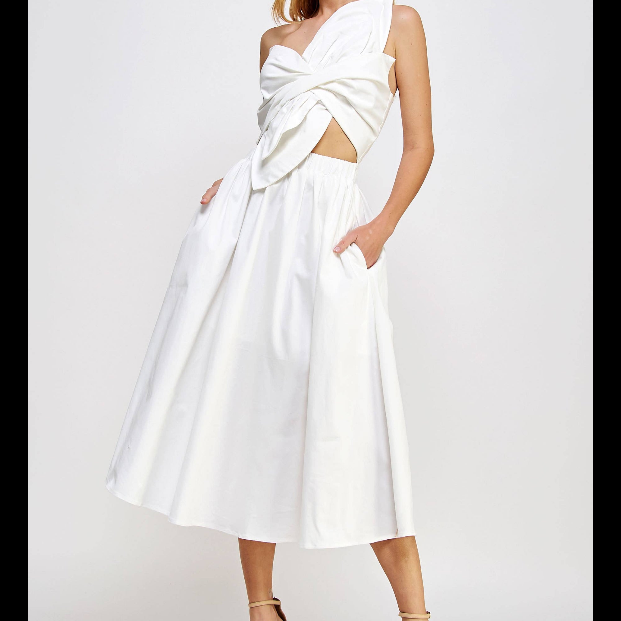 Lola Twisted-Bow Midi Dress