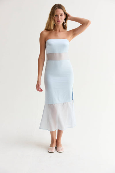 Corrine Satin Mixed Media Tube Dress