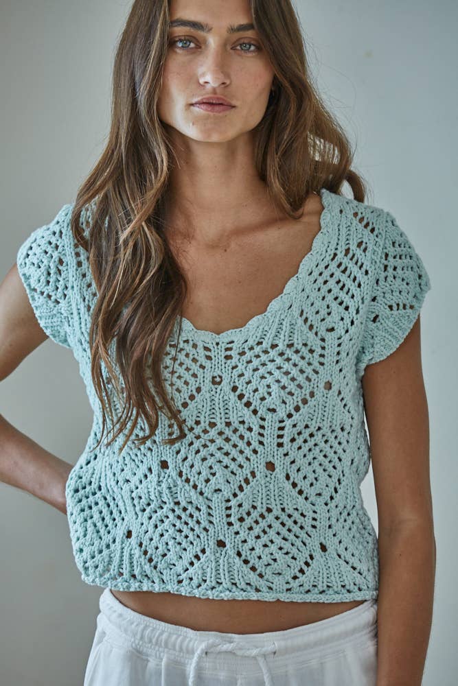 Crochet Cotton V-Neck Sweater Top