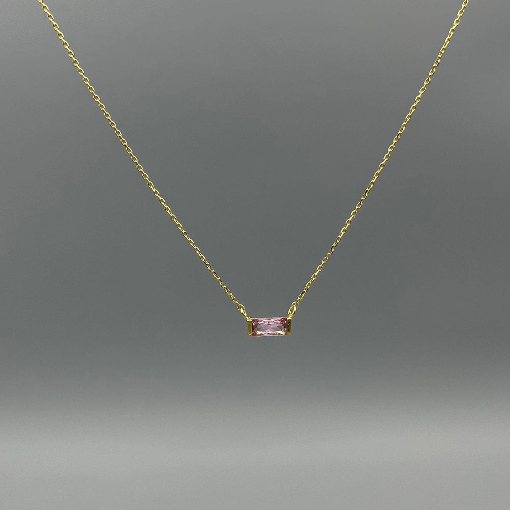 Gold Baguette Birthstone Necklace