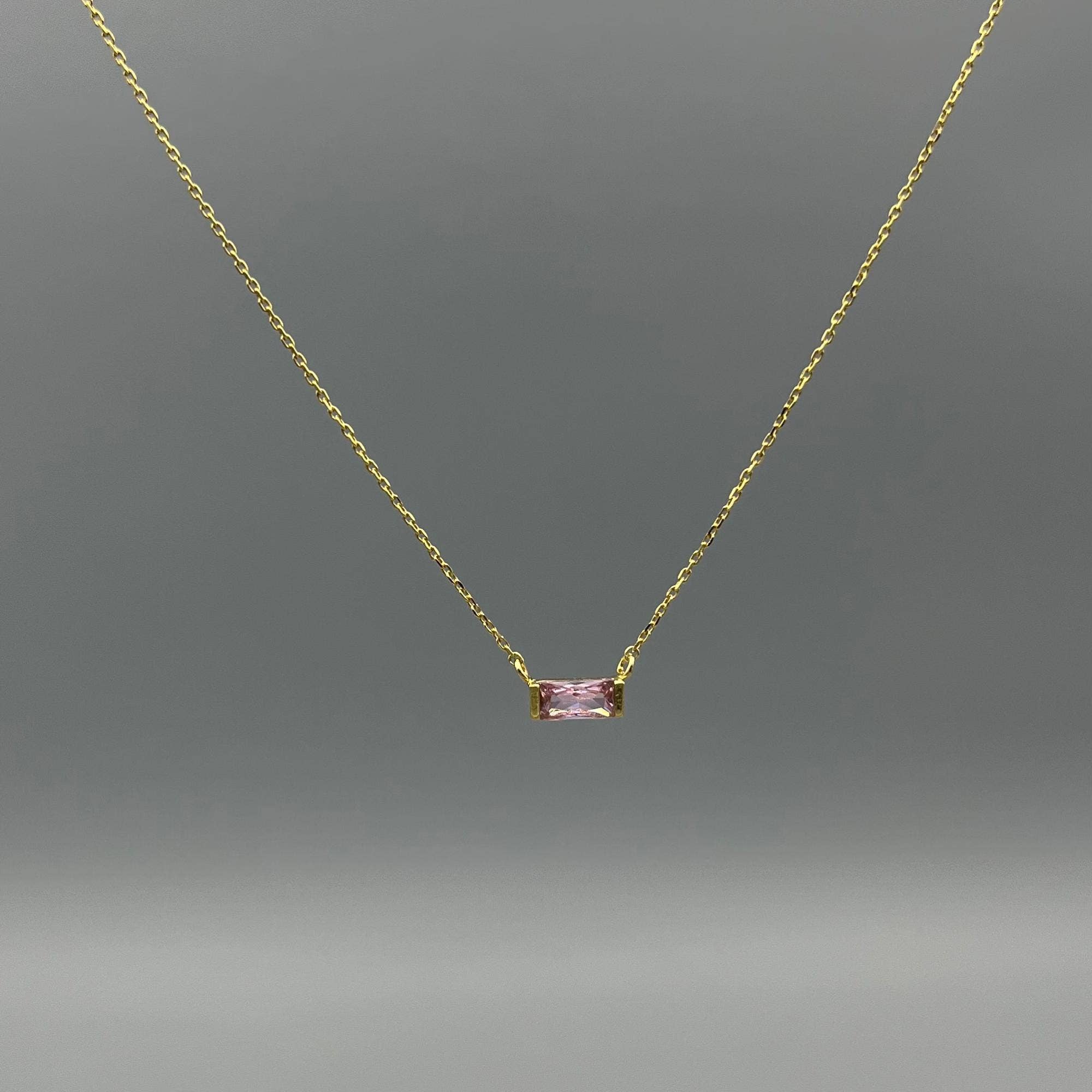 Gold Baguette Birthstone Necklace