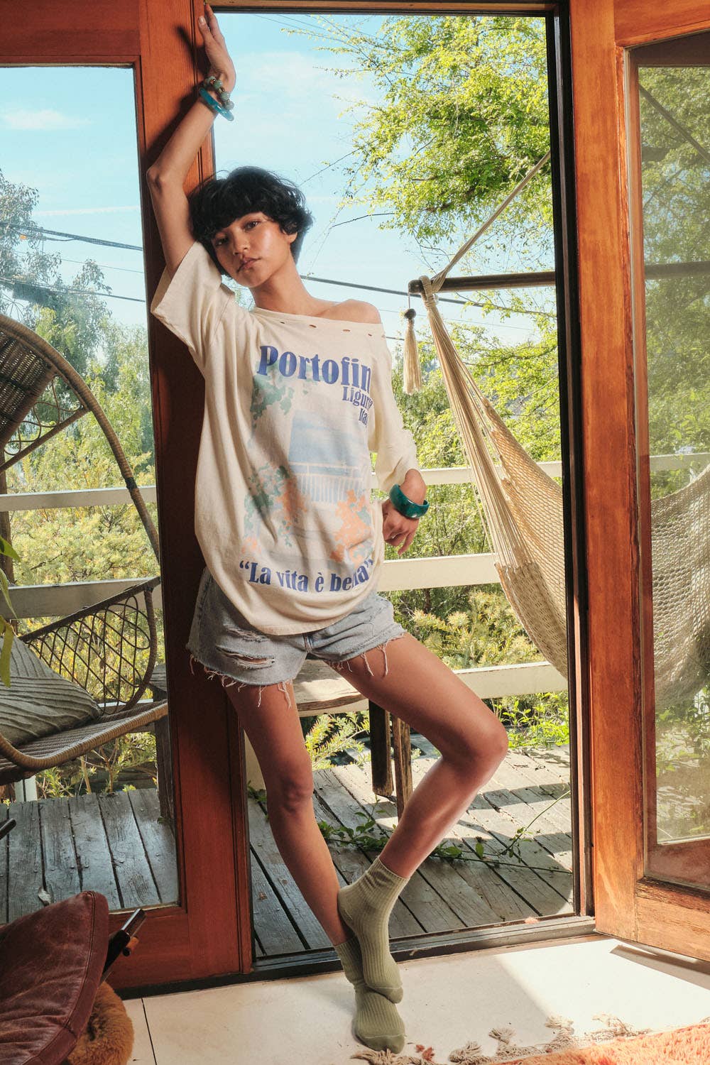 Portofino Italy Distressed Oversize Graphic Tee