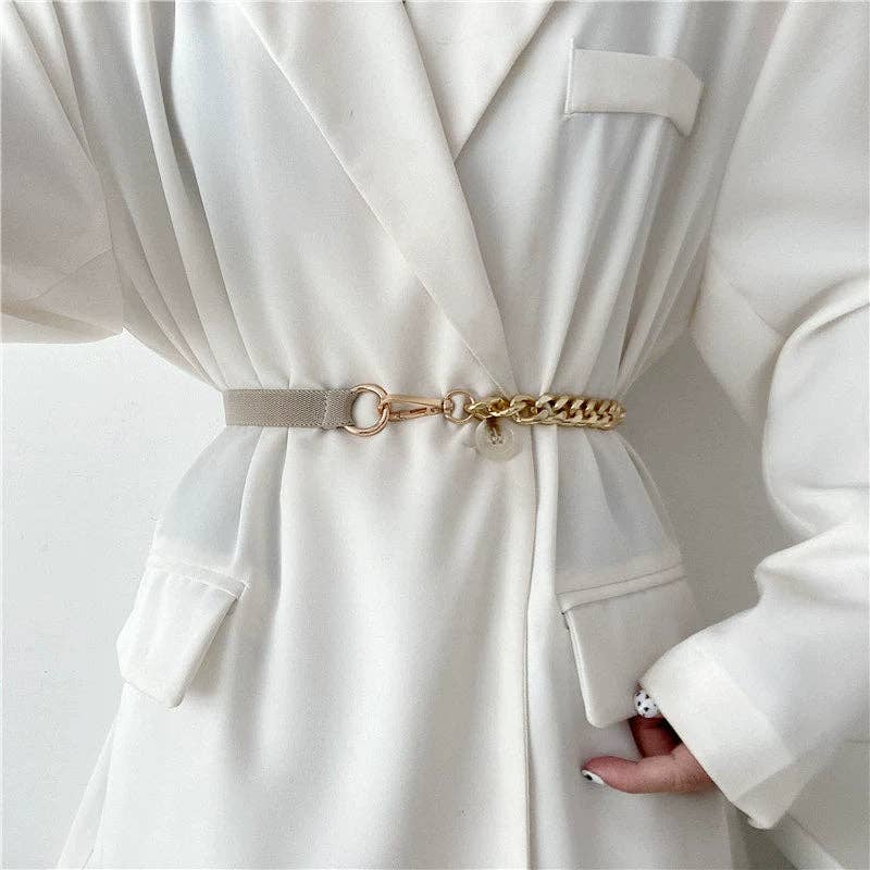 Chain Leather Splicing Simple Belt