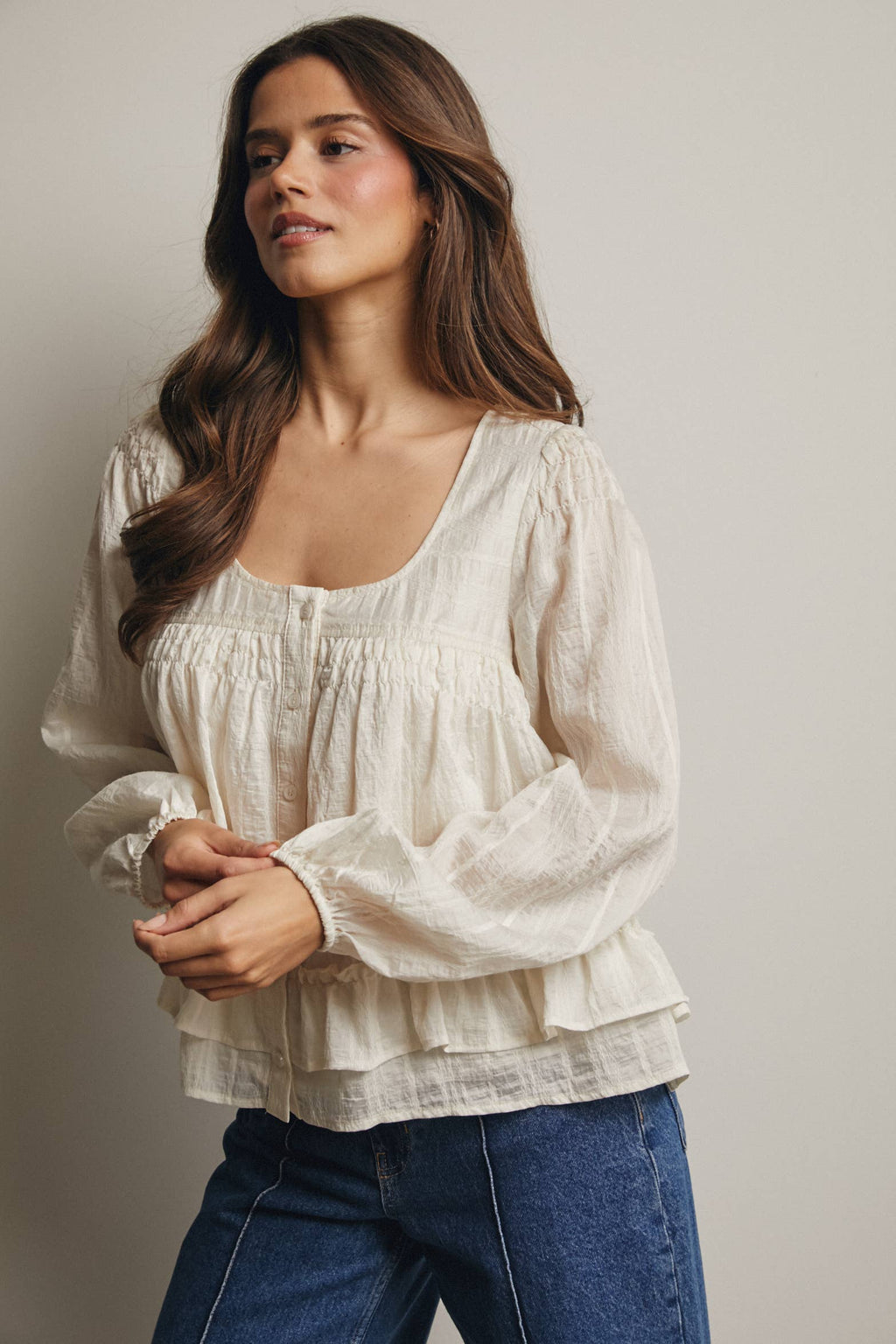 Rebecca Ruffle Hem Peasant Blouse