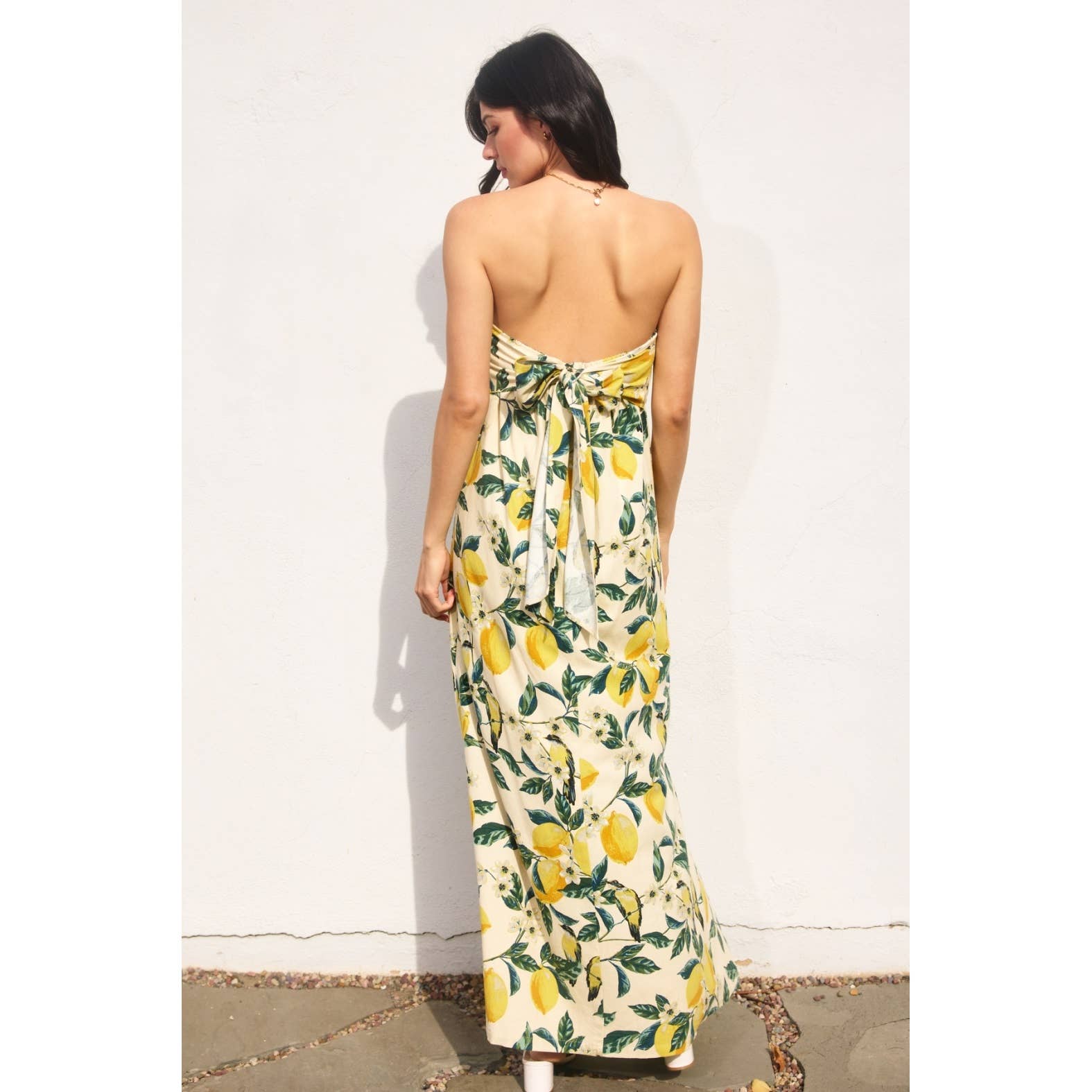 Vintage Lemonade Strapless Tie Back Maxi Dress