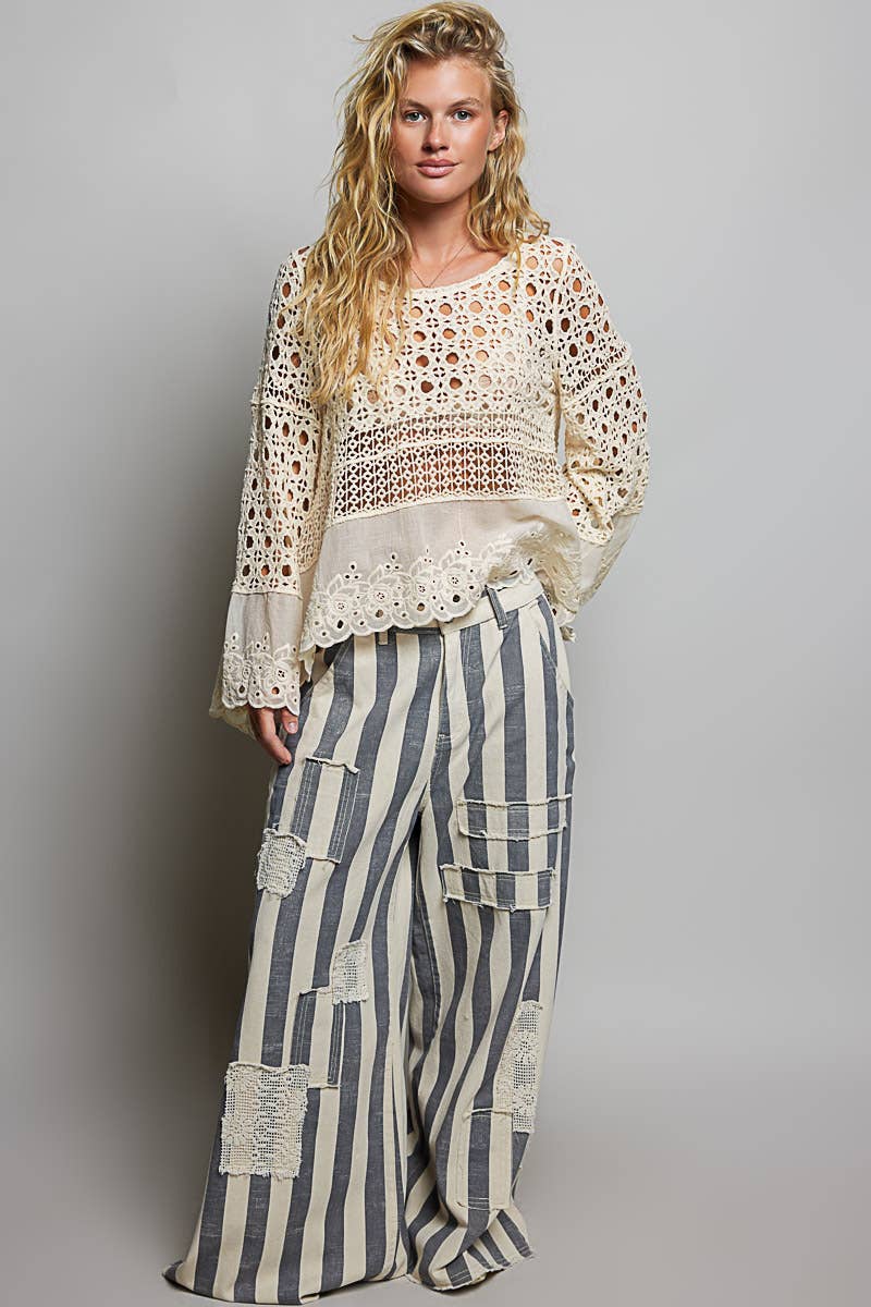 Long Sleeve Round Neck Women Crochet Top