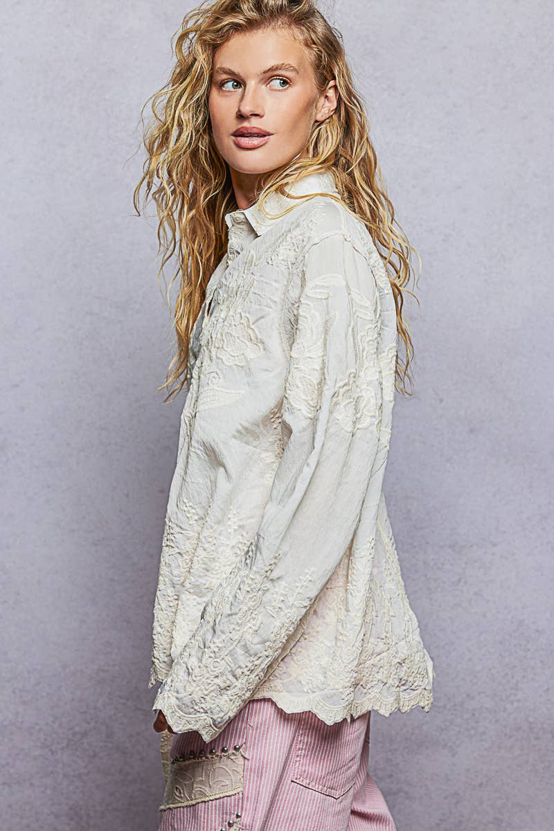 Flora Embroidered Scalloped Top