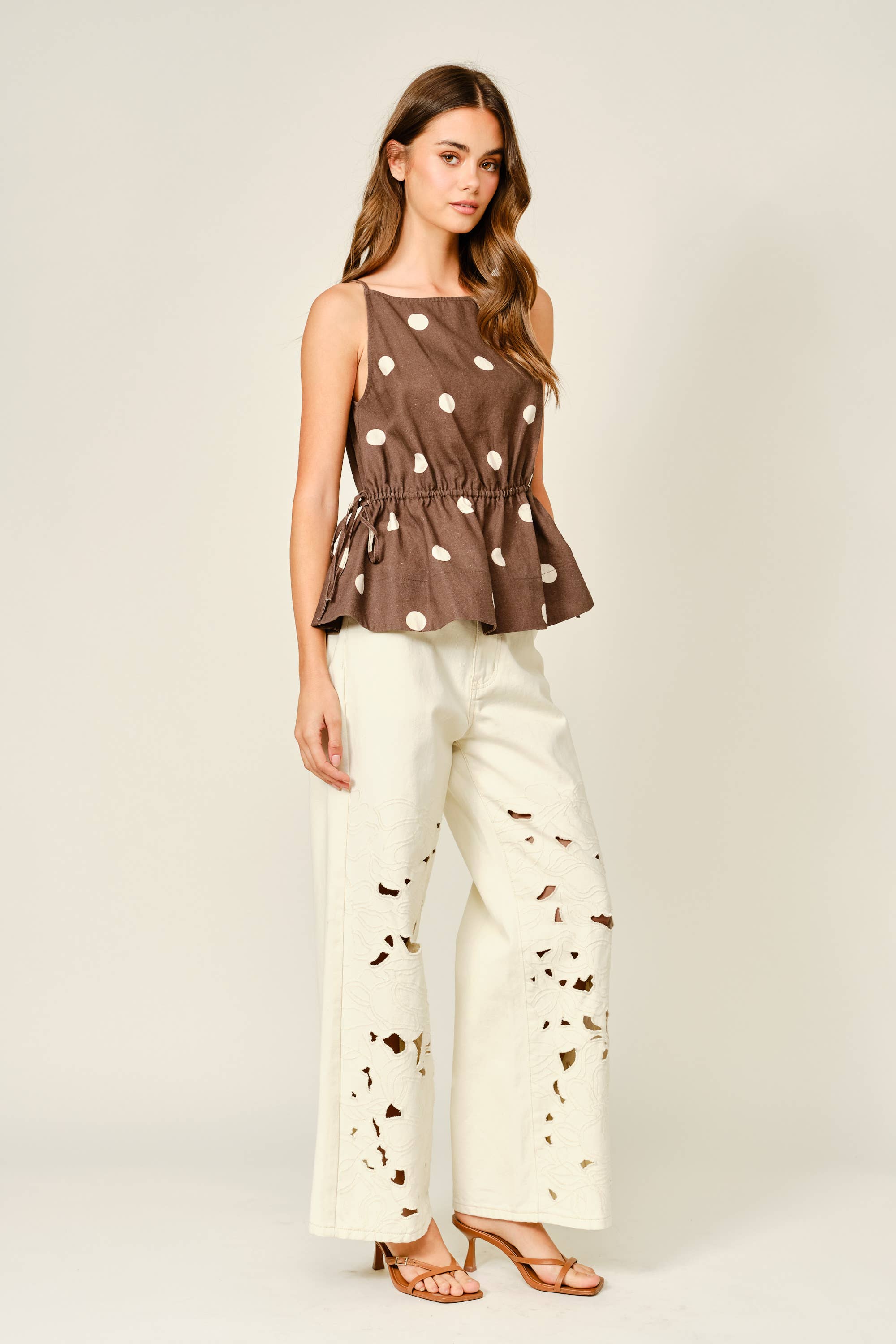 CUT OUT EMBROIDERED STRAIGHT PANTS