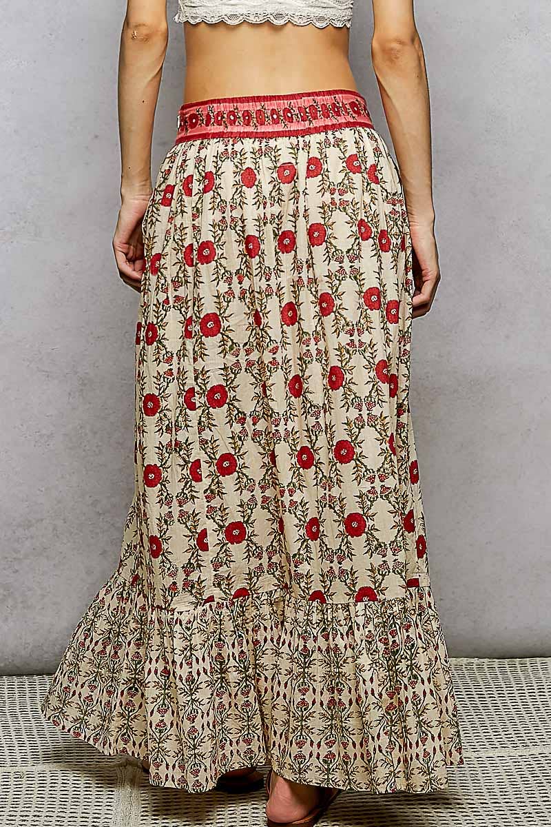 Floral Pattern Printed Woven Maxi Skirt