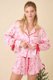 Christmas Print Pajama Set With Contrast Binding