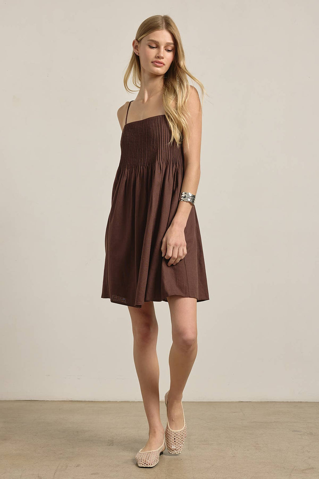 Chocolate Smocked Bodice Cami Mini Dress