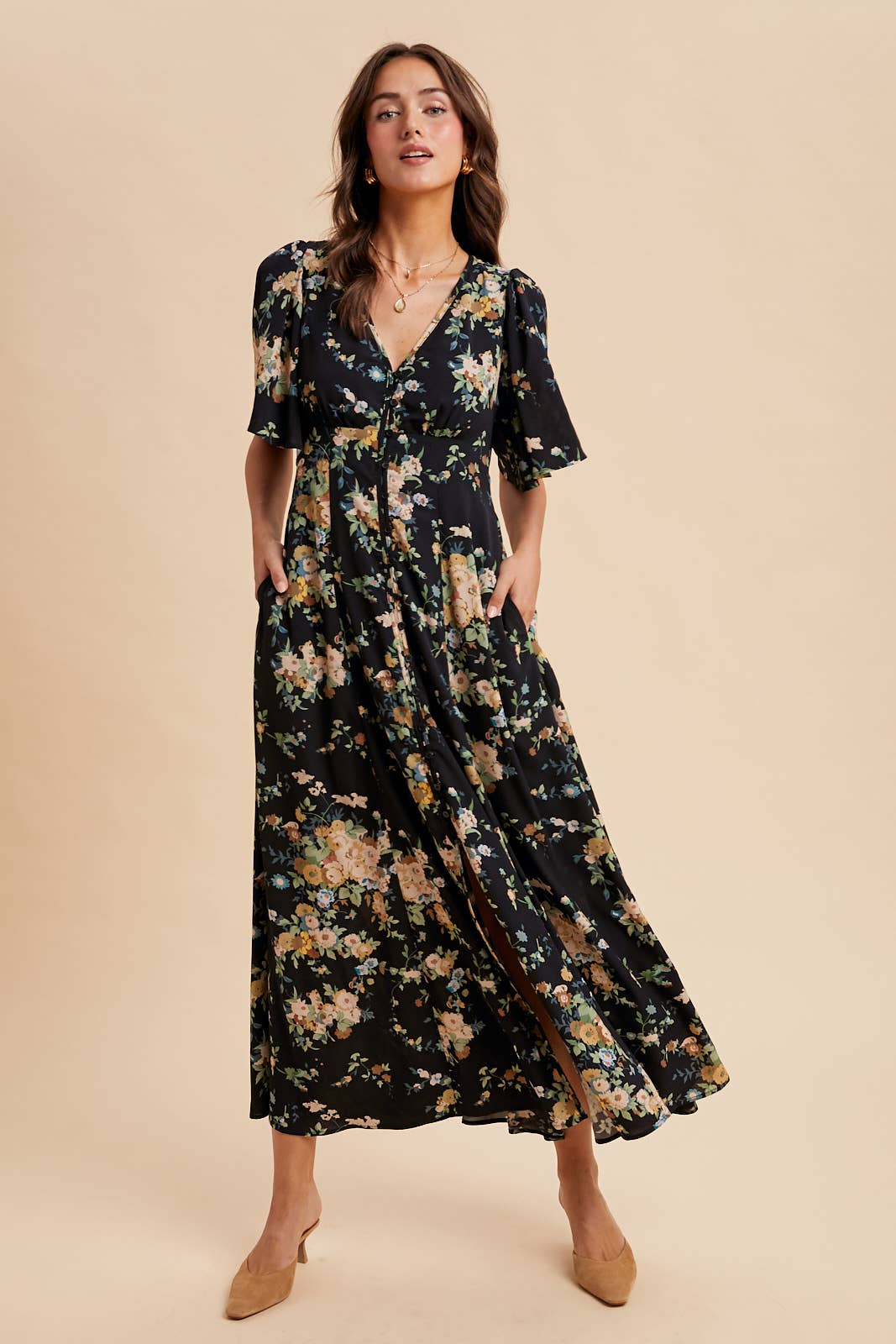 FLORAL FLUTTER BUTTON DOWN MAXI