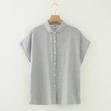 Gingham Soft Muslin Cotton Button-Down cap sleeve blouse