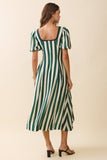 Bold Vertical Stripes Square Neck Midi Dress