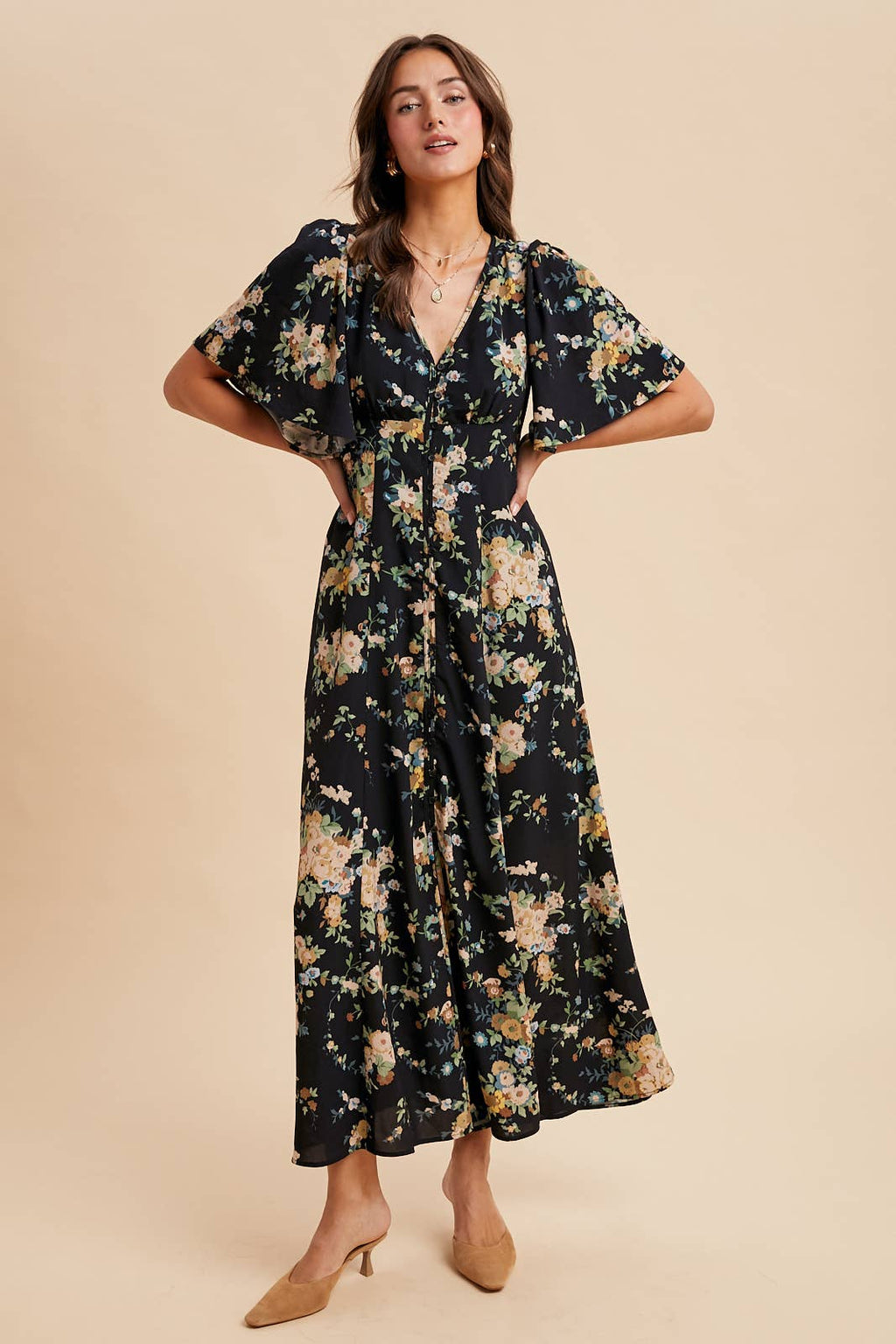 FLORAL FLUTTER BUTTON DOWN MAXI