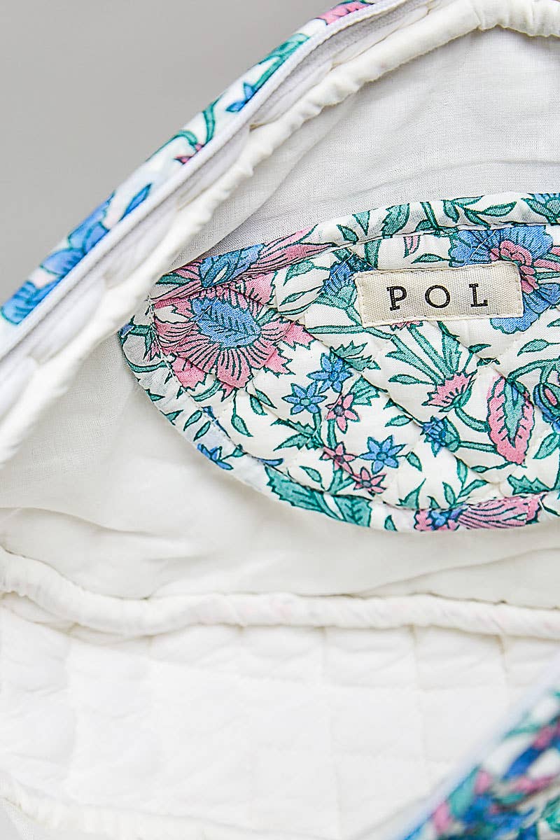 Half Moon Quilted Floral Ruffle Crossbody Bag