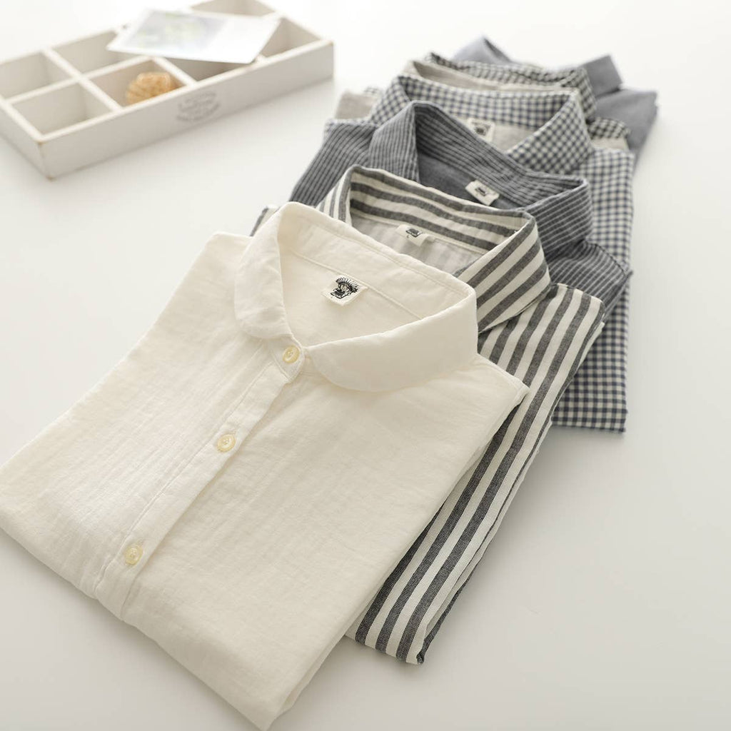Gingham Soft Muslin Cotton Button-Down cap sleeve blouse