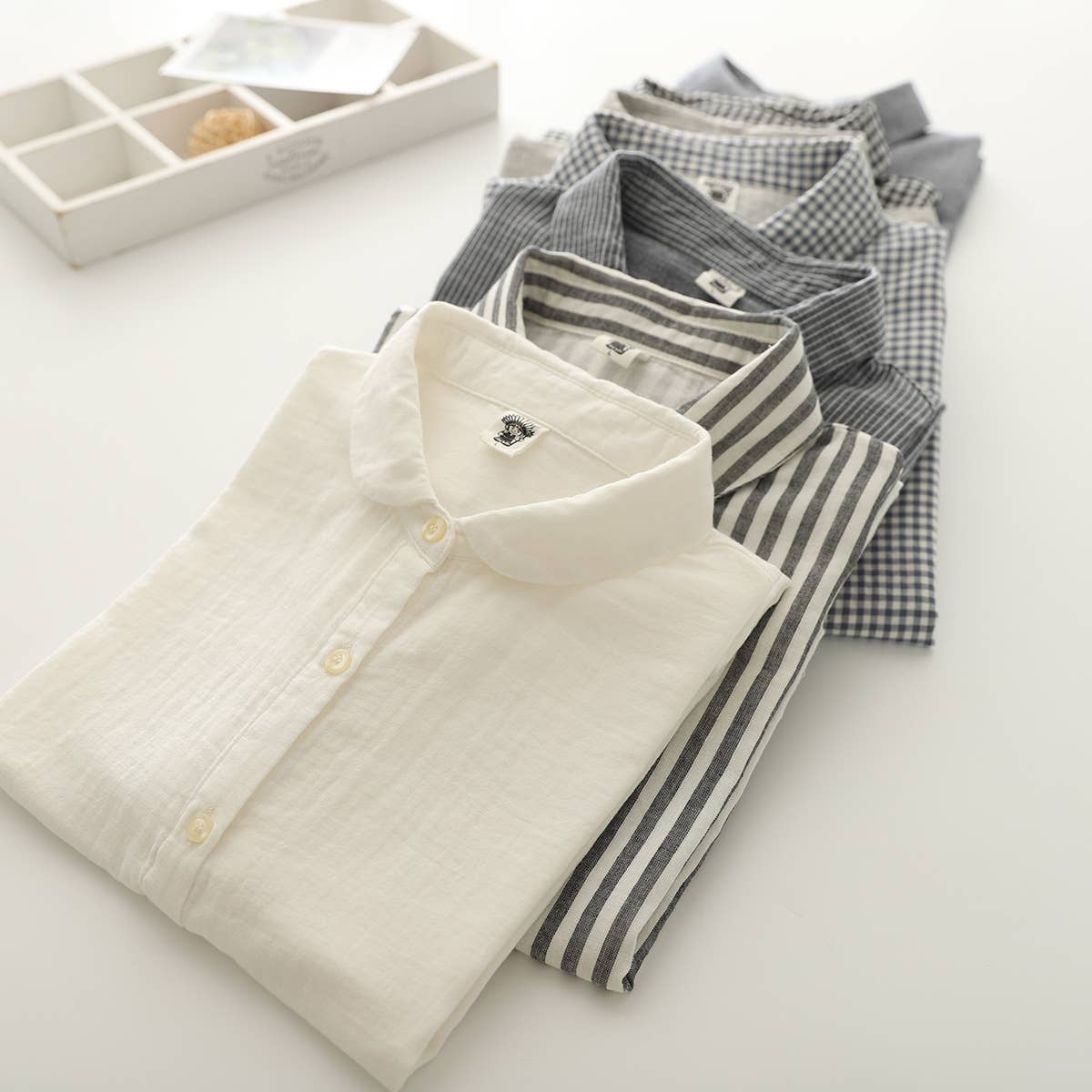 Gingham Soft Muslin Cotton Button-Down cap sleeve blouse