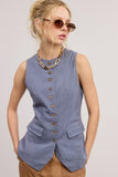Linen Long-Line Buttoned Vest