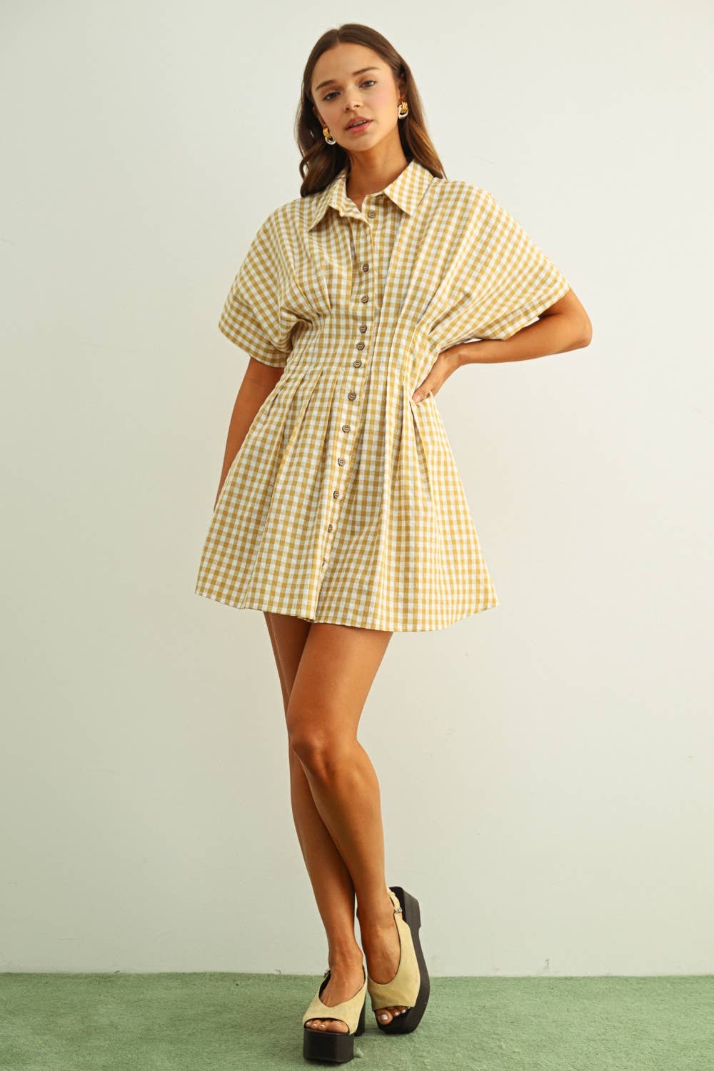 GINGHAM PATTERNED SHIRT DRESS