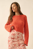 Solid Crochet-Knit Bell-Sleeve Cropped Sweater