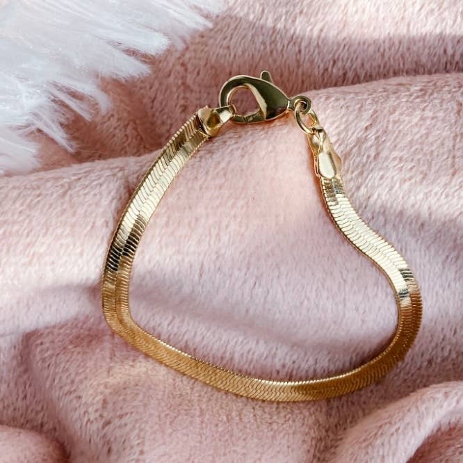 Flat Snake Chain Herringbone Bracelet 14K gold filled