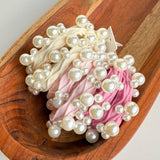 Pink Textured Seamless Pearl Hair Ties (Set of 6)