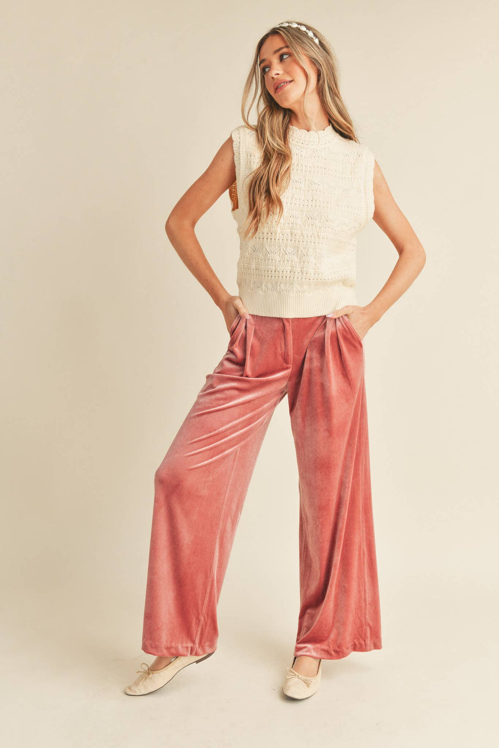 Wide Leg Velvet Trousers- CLEARANCE