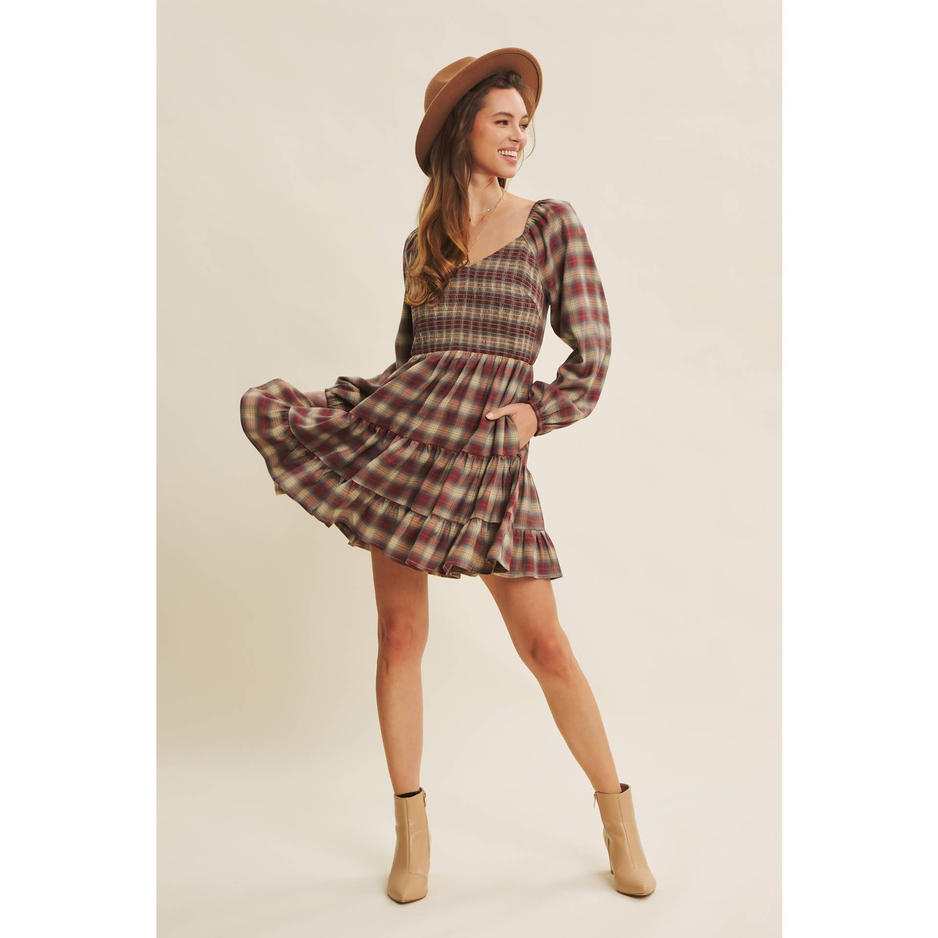 Plaid Smocked Mini Dress- CLEARANCE