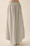 Floral-stripe Yoke-Waist Button-Front Maxi Skirt
