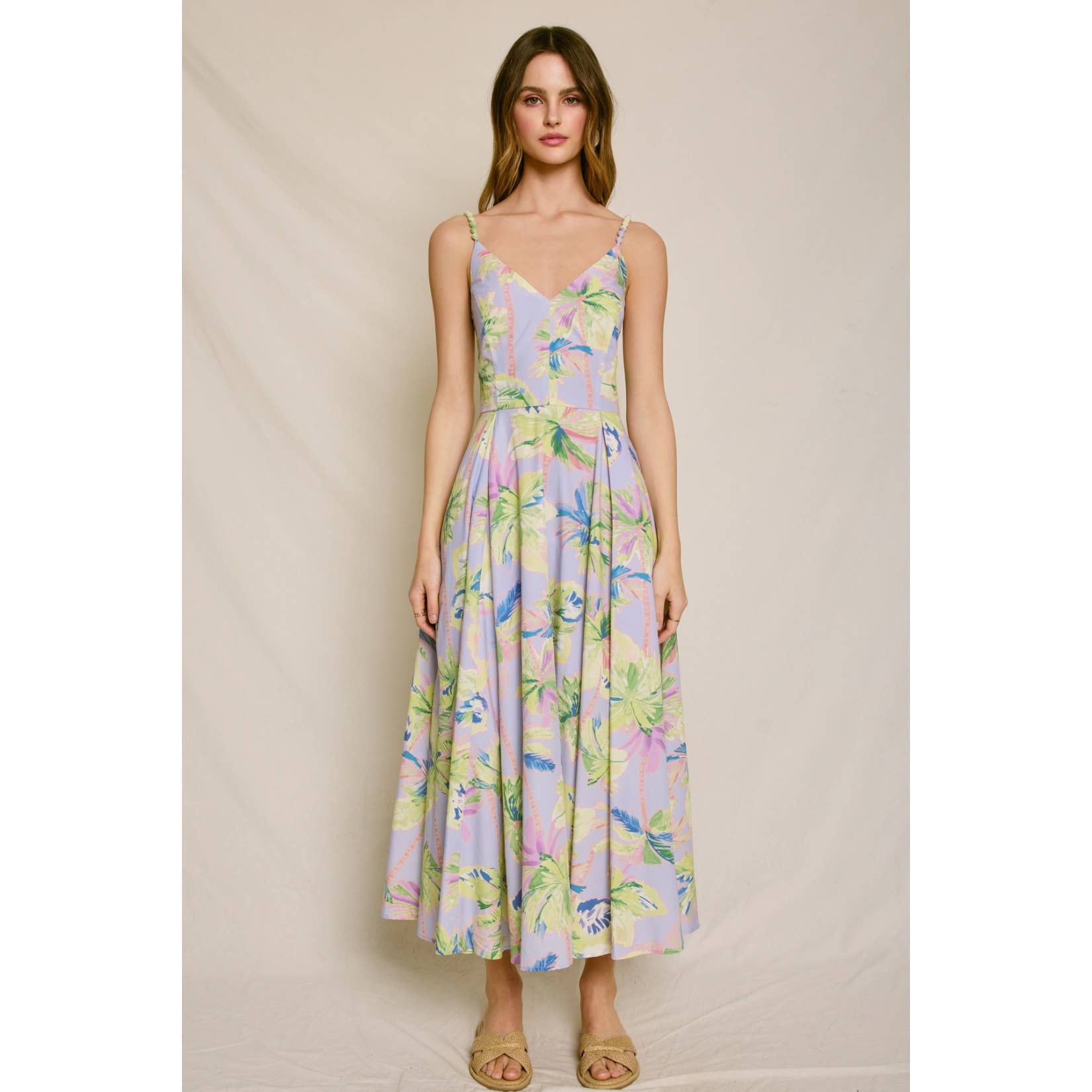 Floral Radiance Beaded Strap Maxi Dress