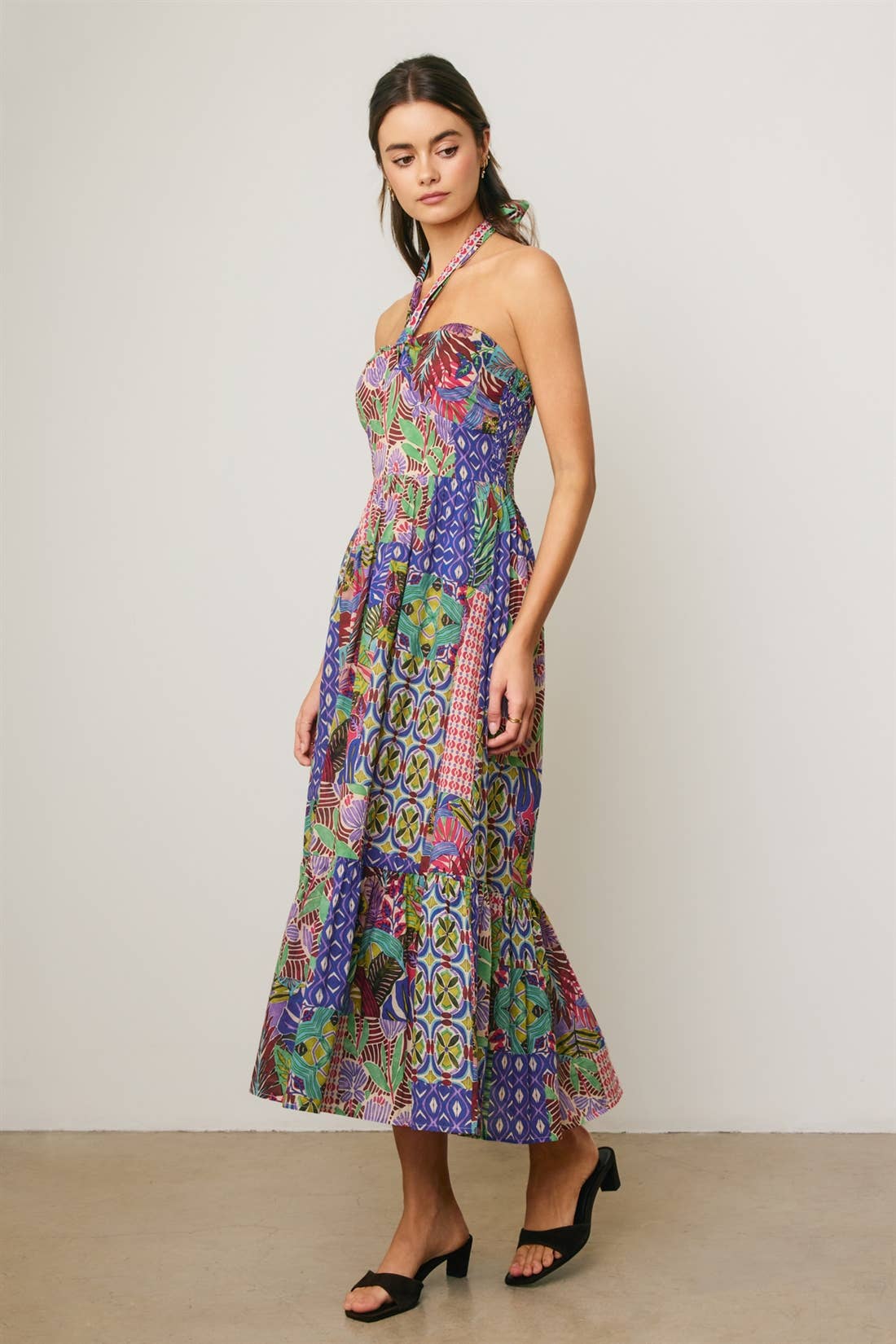 Lagoon Bloom Halter Tiered Dress